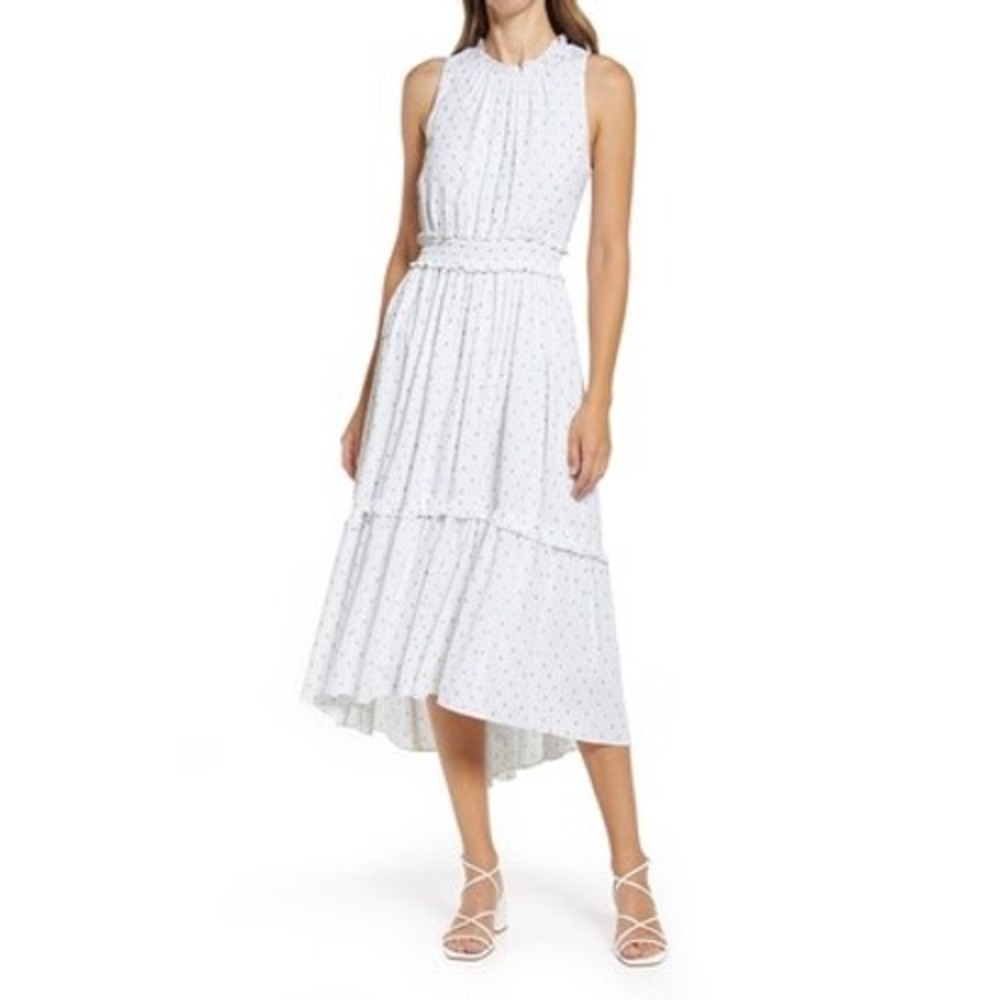 Lilly Pulitzer Chaya Tiered‎ Midi Dress XXS White Gold Metallic Fleck Sleeveless